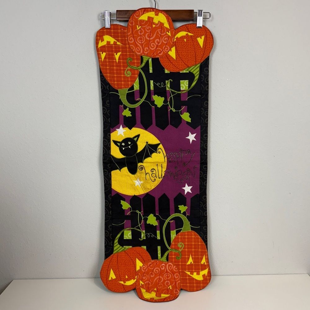 Kohl’s Halloween Fabric Table Runner Pumpkins & Bat 36”